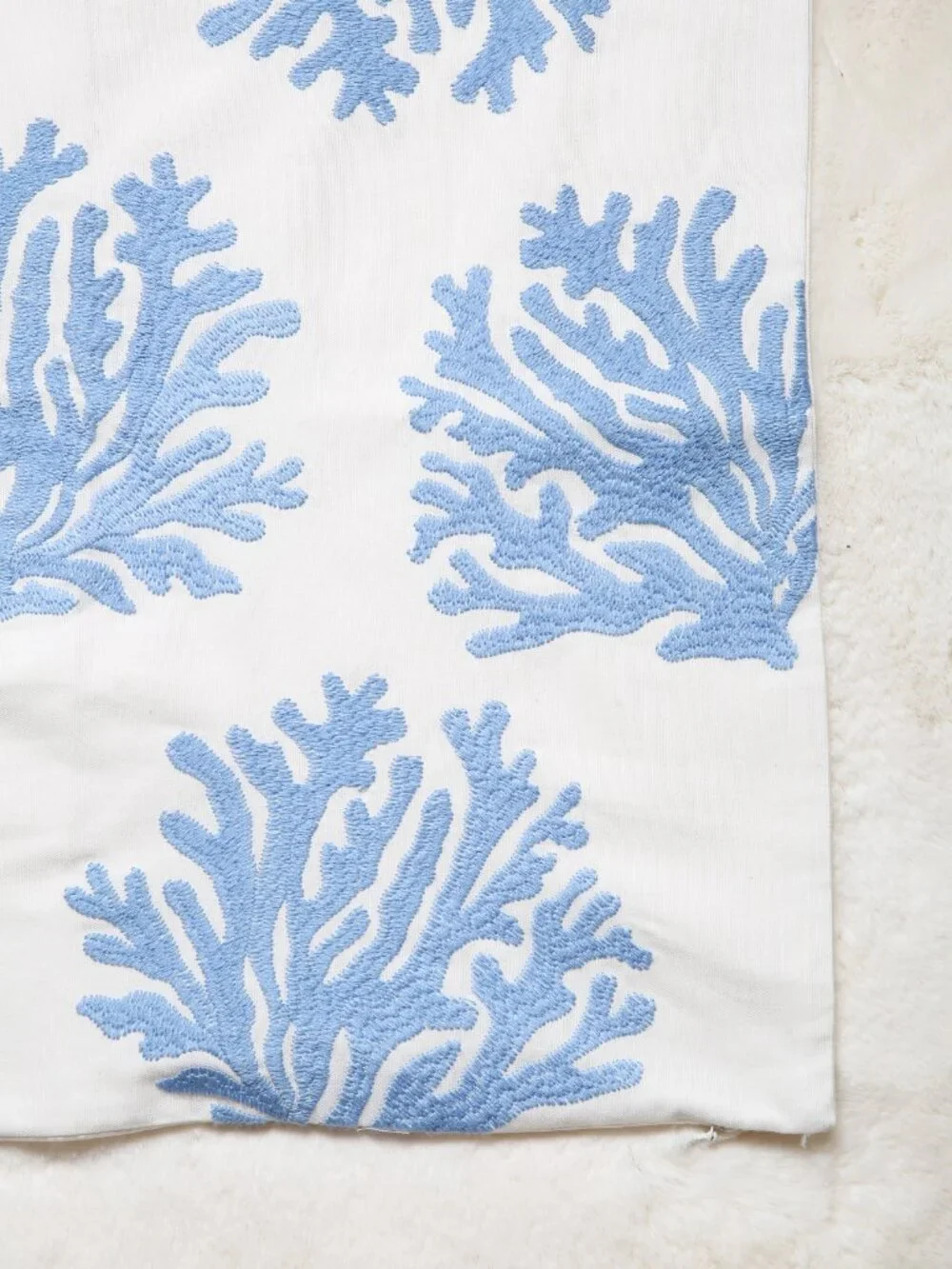 Blue Coral Embroidered Pillow Cover